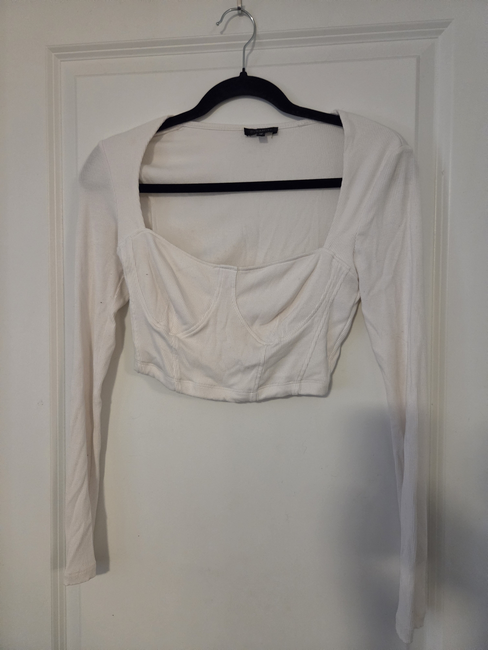 Dynamite White Long-Sleeve Bustier Crop Top